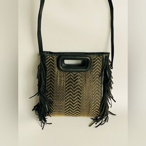 Maje M purse leather suede  Fringe sac crossbody bag in black and tan
